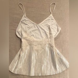 Ivory white satin lace pleated cami/tank top